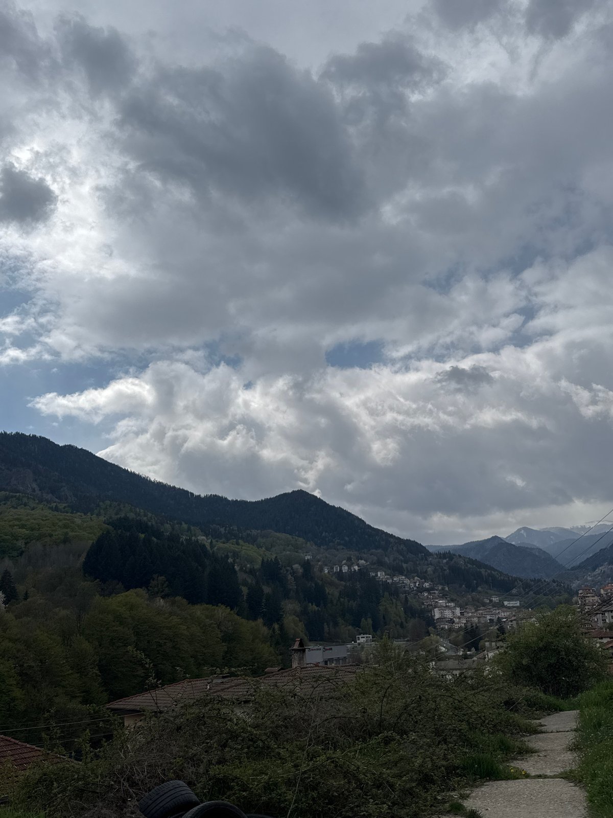 Cloudy day documented across mountain town of Smolyan, Bulgaria