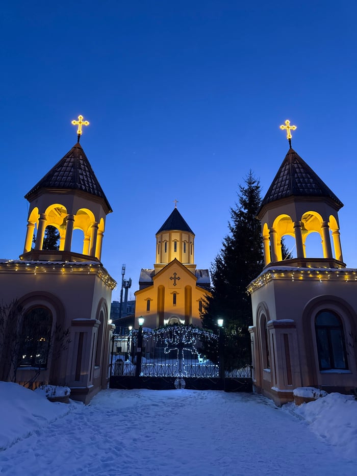 Early morning scenes documented across winter Krasnoyarsk, Russia