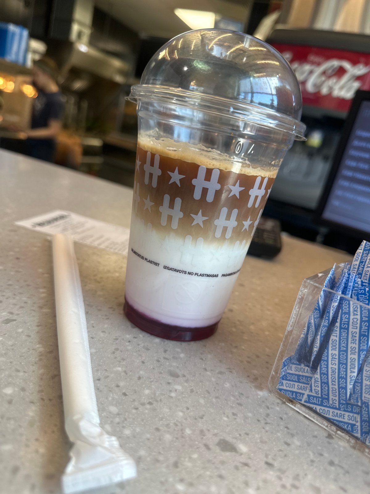 Layered coffee drink photographed in Plovdiv, Bulgaria