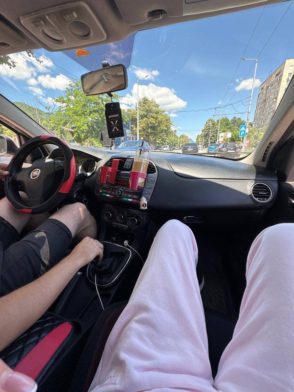 Car ride through Vratsa with street views and dashboard details