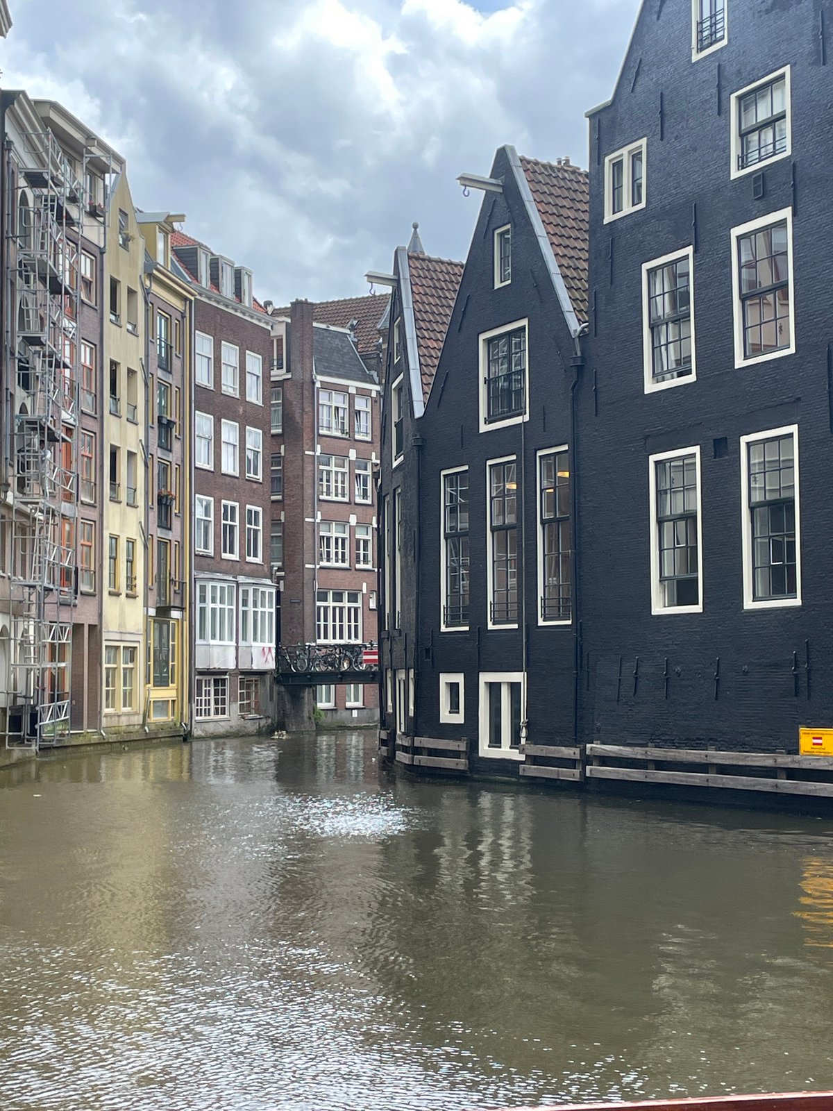 Amsterdam canal life documented during overcast afternoon
