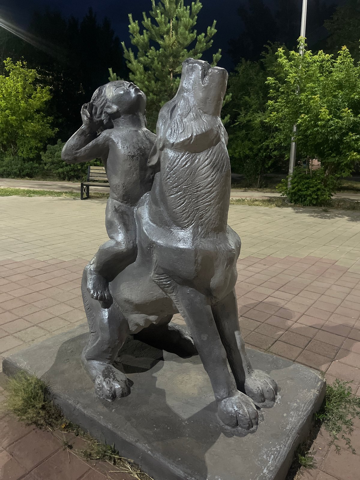 Wolf-riding statue listens skyward in Karaganda city center