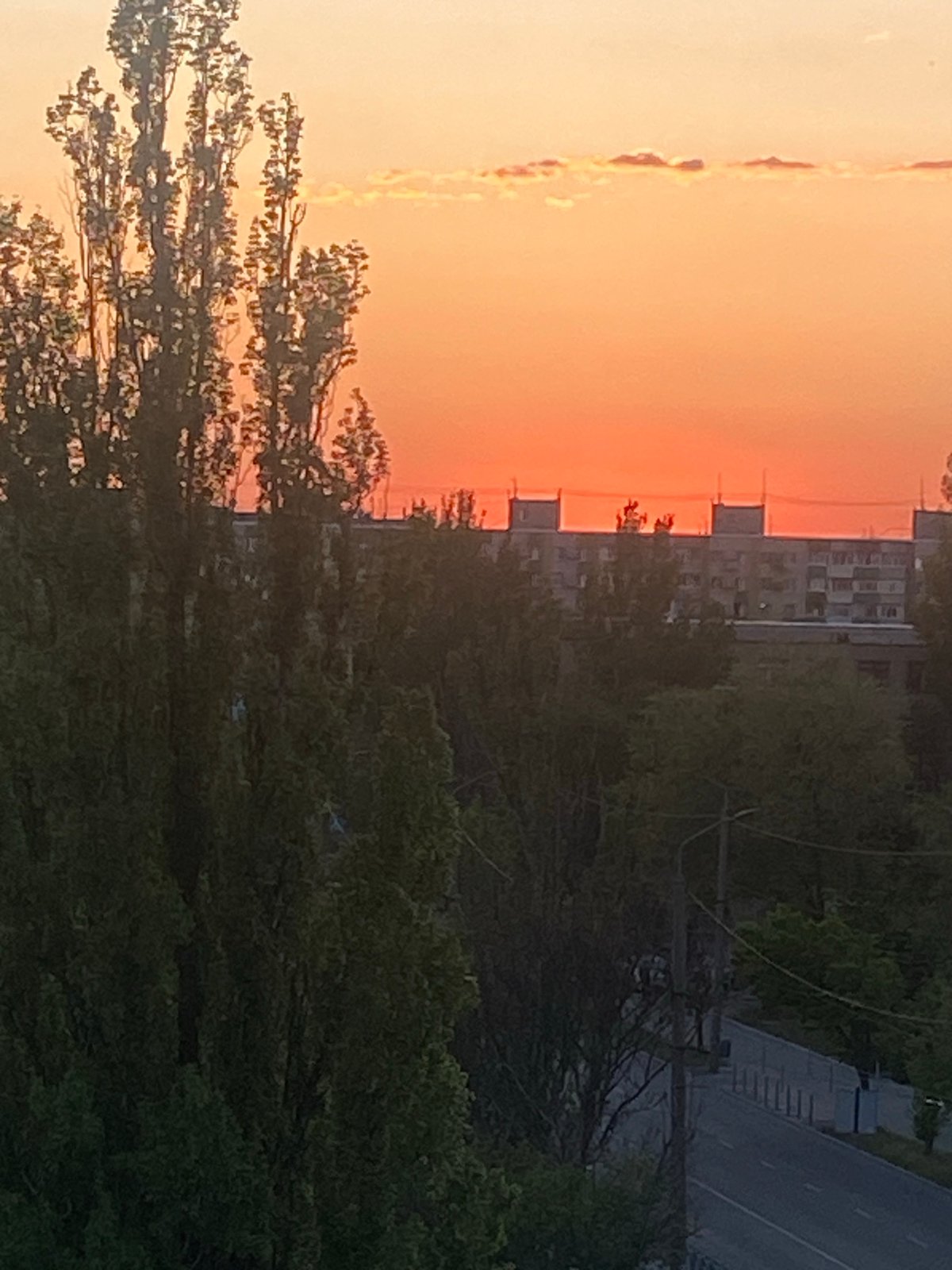 Sunset observed from high vantage point in Dnipro, Ukraine