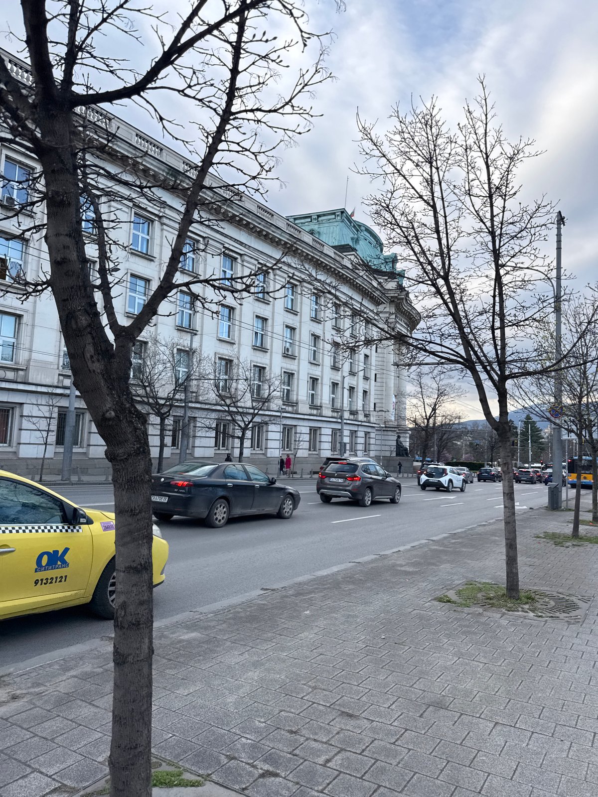 Morning traffic scene captured in Sofia, Bulgaria