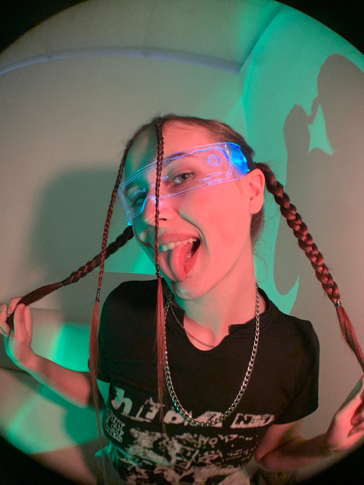 Person with futuristic goggles photographed in Foki, Russia