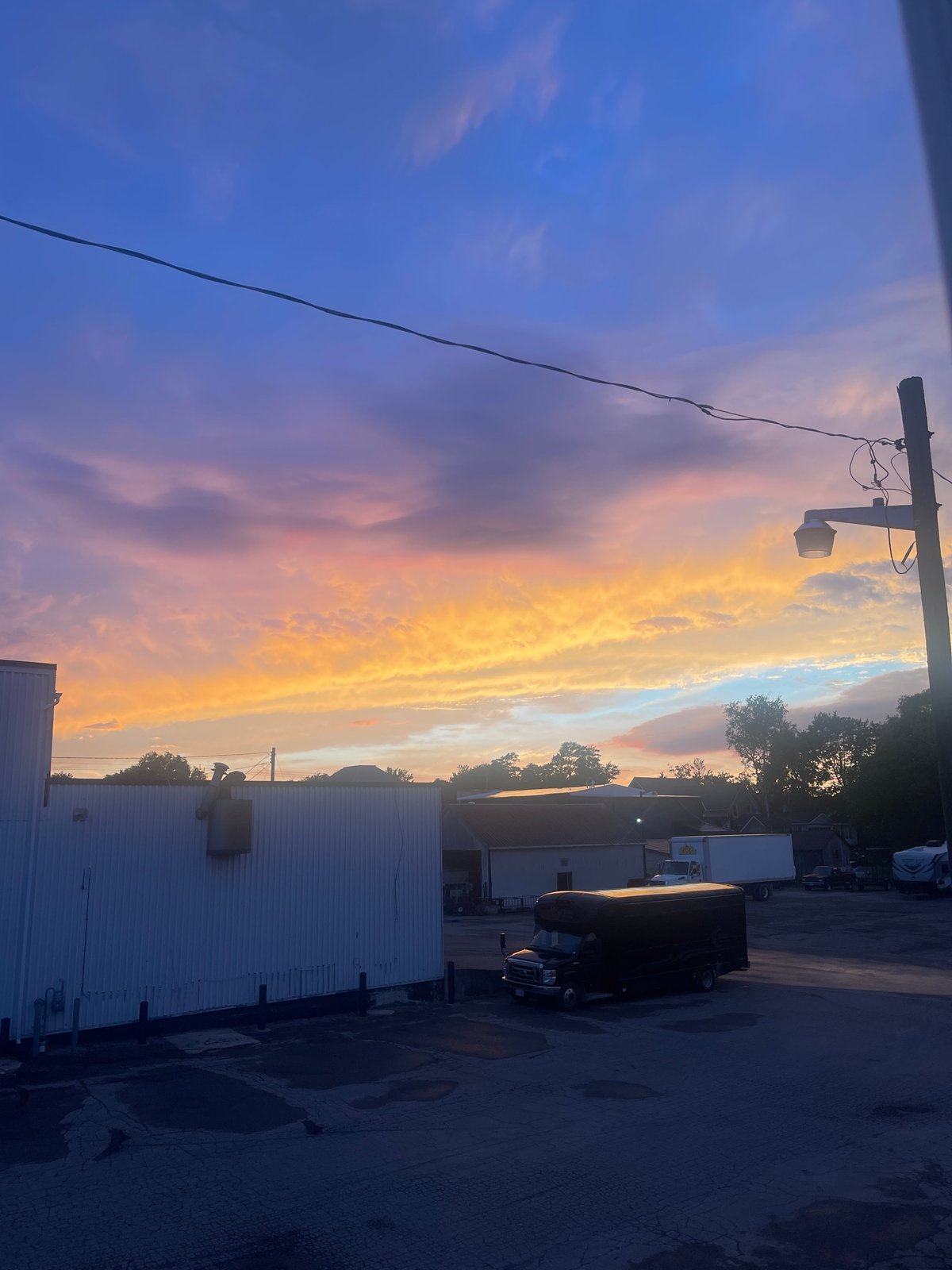 Fiery sunset over an industrial lot in Bluewater, Ontario