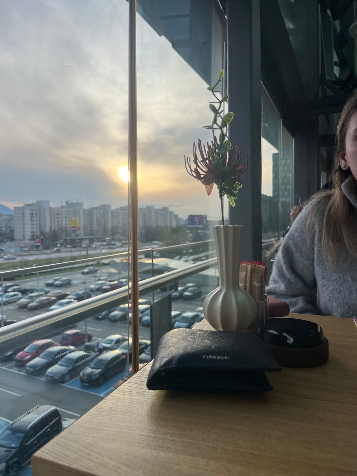 Sunset dining scene captured overlooking Sofia cityscape