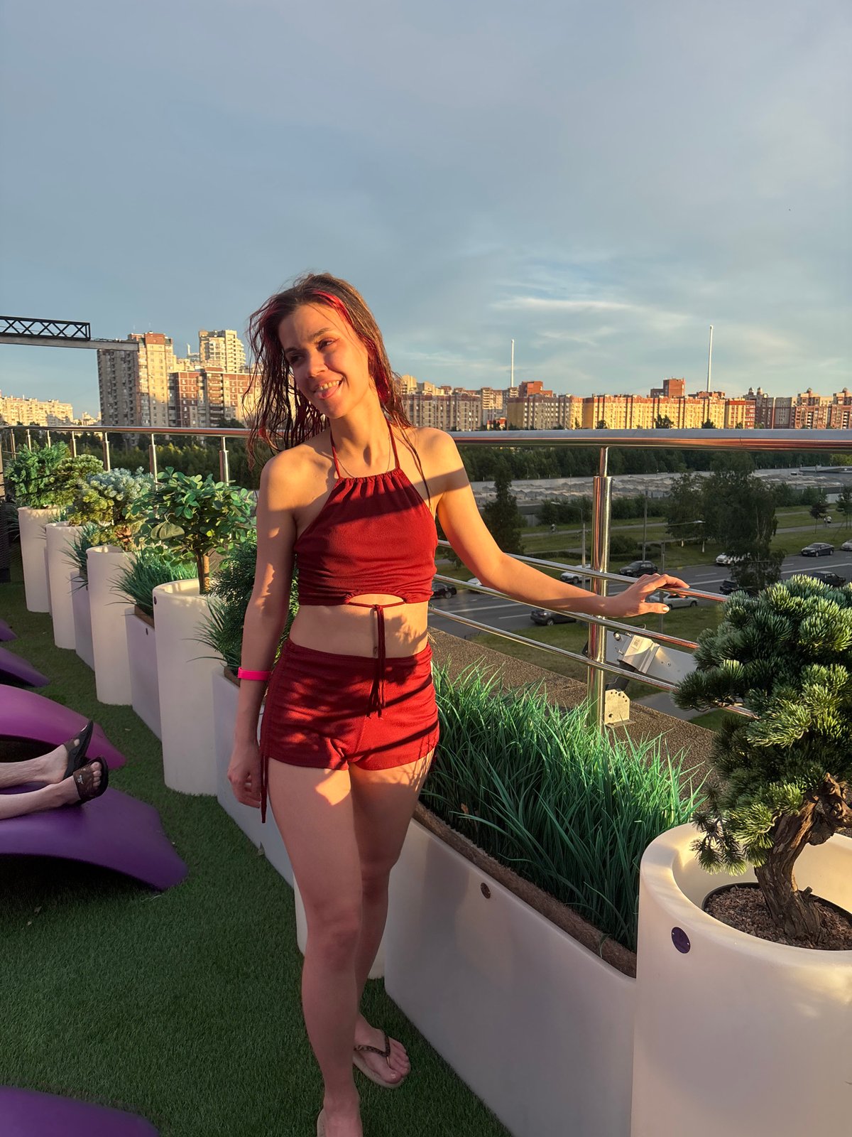 St. Petersburg rooftop hang with Lakhta Center looming behind