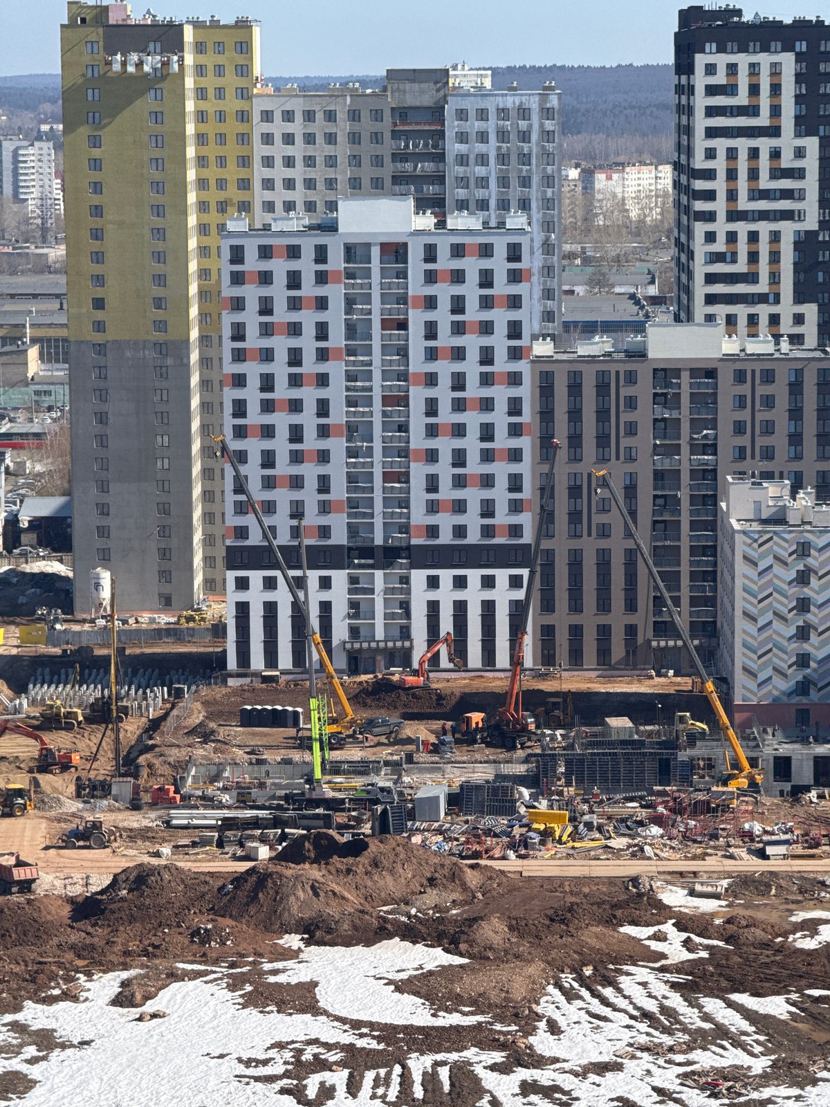 Active construction site with cranes spotted in Perm, Russia
