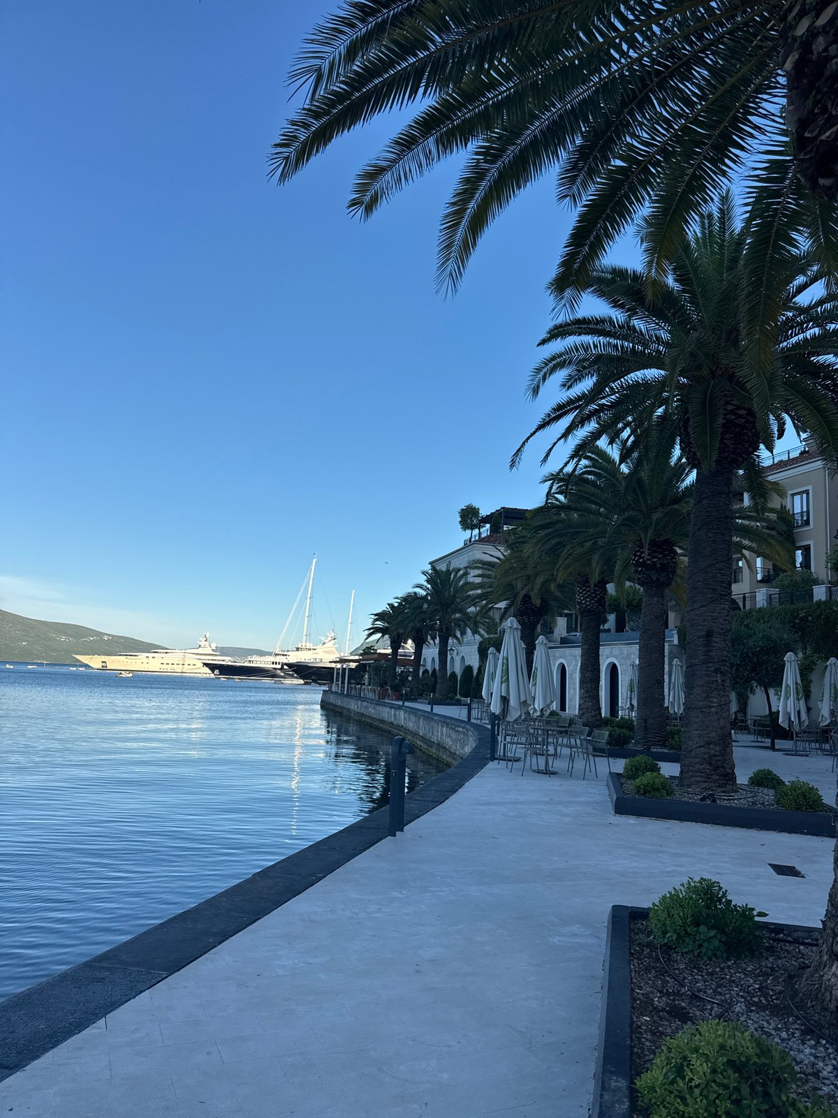 Early morning scenes captured in Tivat Montenegro waterfront district