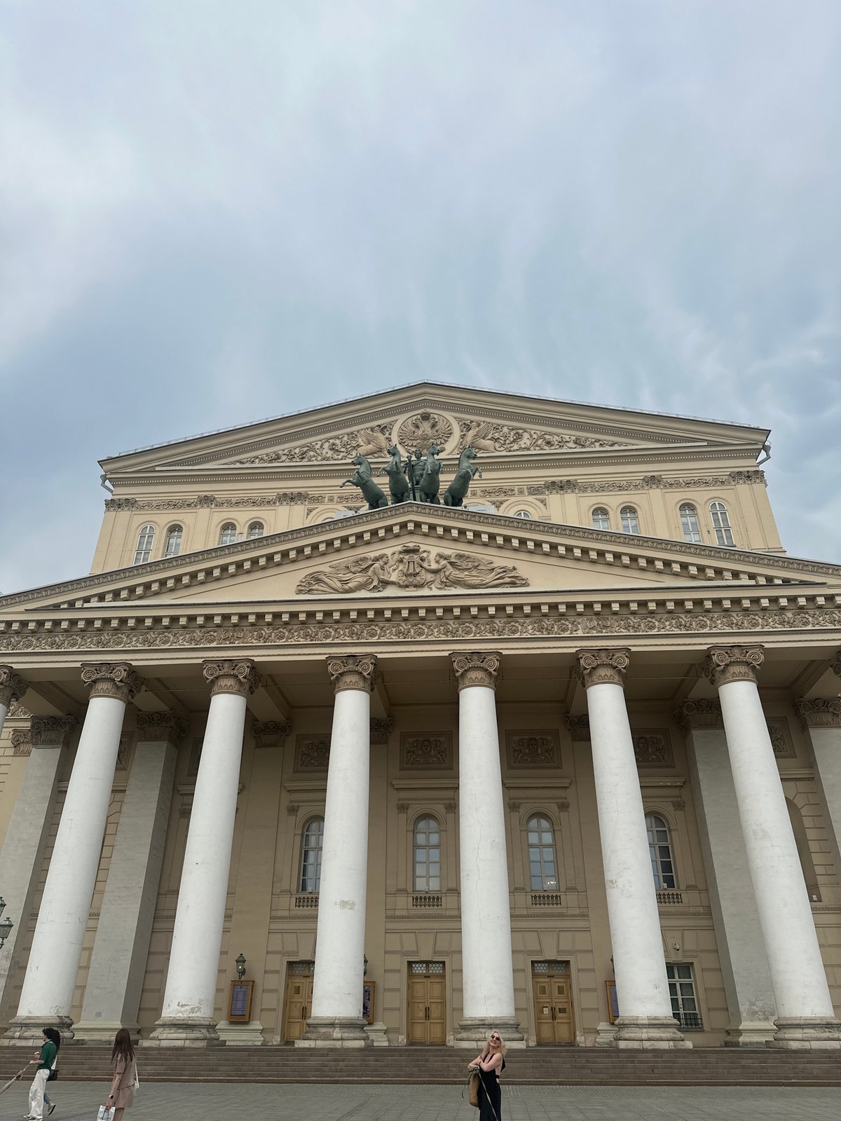 Tourist documents Bolshoi Theatre grounds and gardens in Moscow