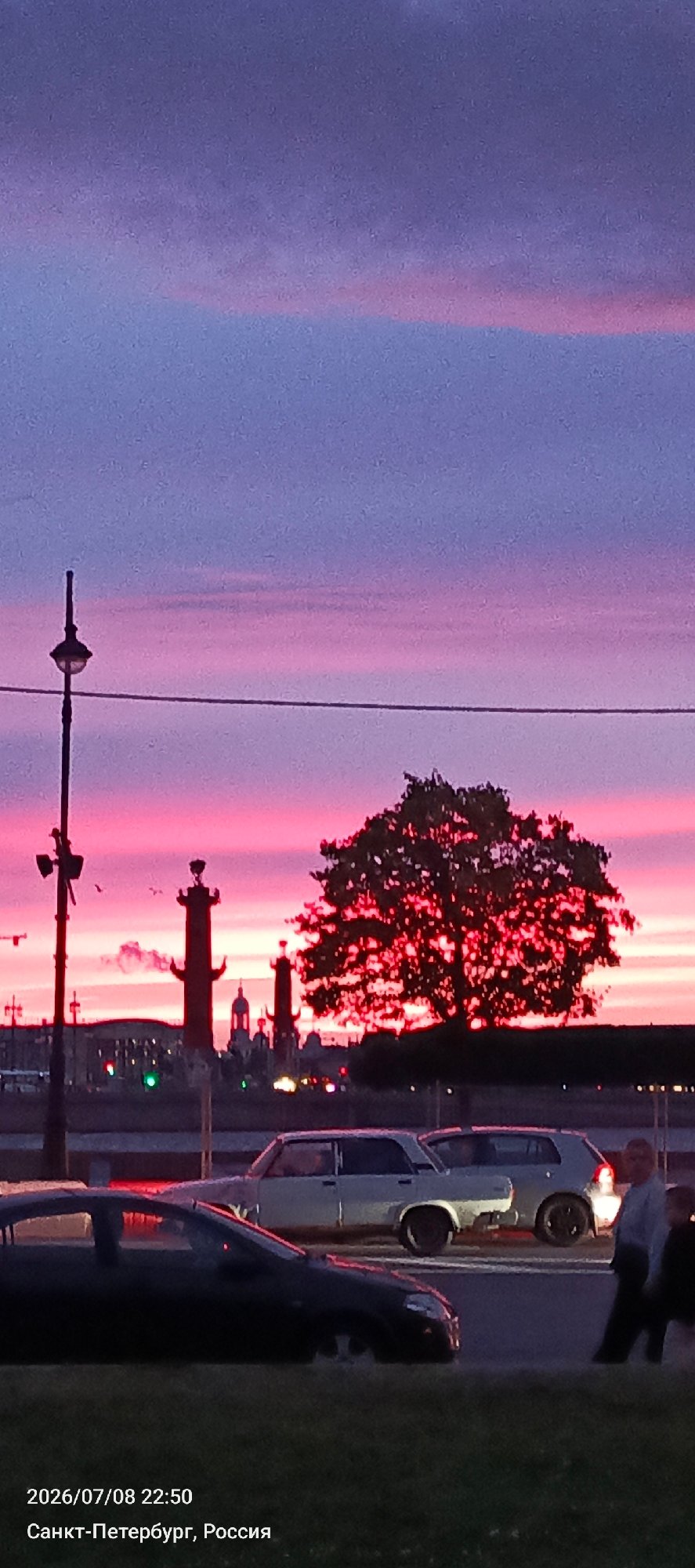 Pink twilight settles over Saint Petersburg's waterfront