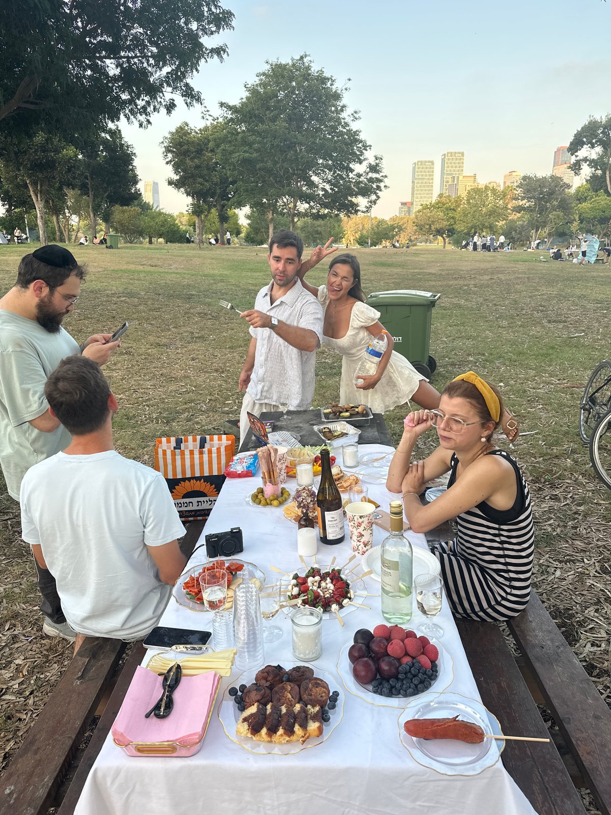 Afternoon picnic spread at a Tel Aviv park