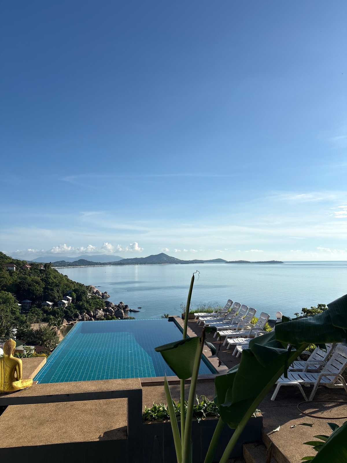 Ko Samui hillside exploration with Buddha statue and luxury homes