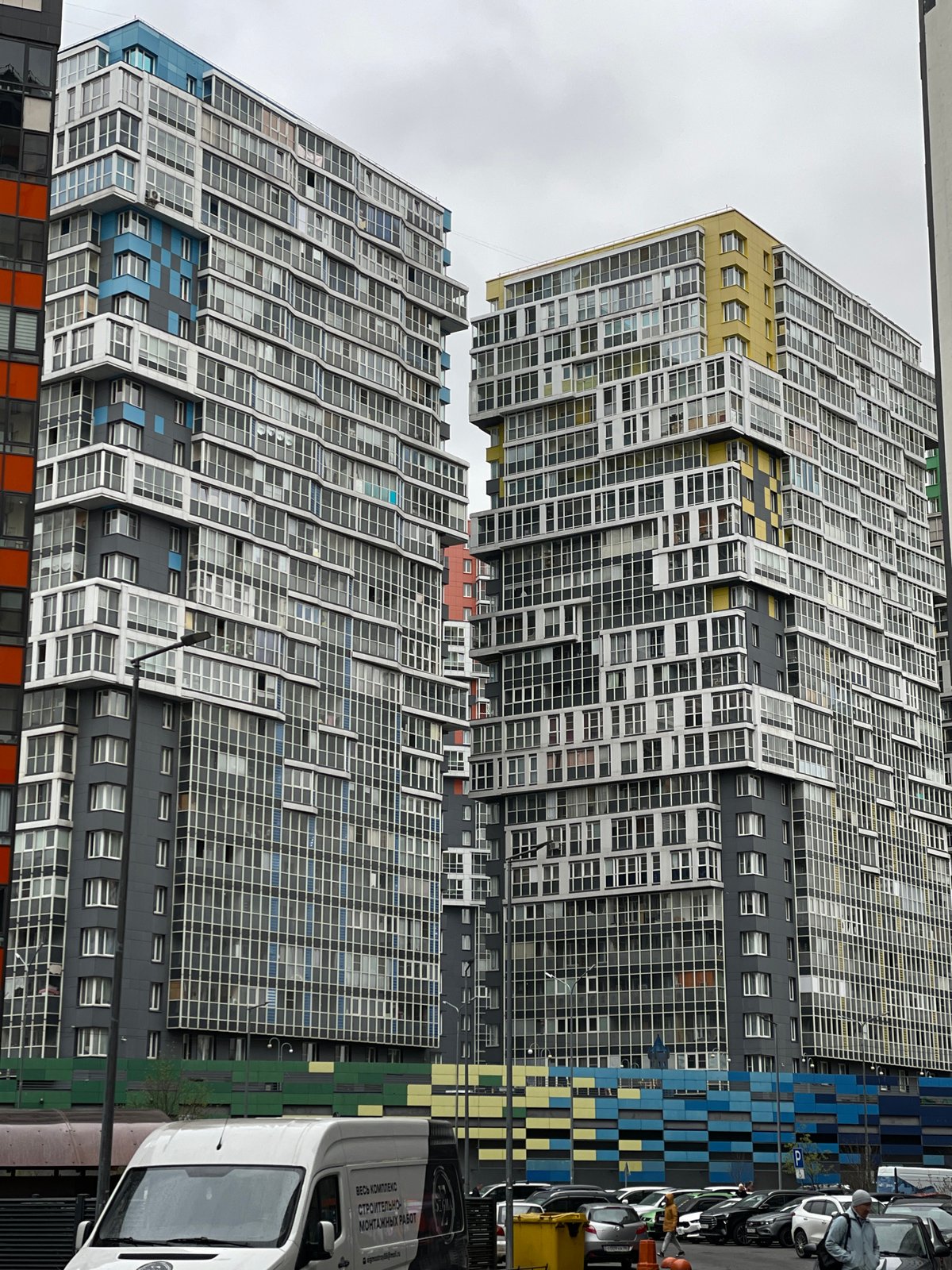 Modern residential towers documented in Kudrovo, Russia