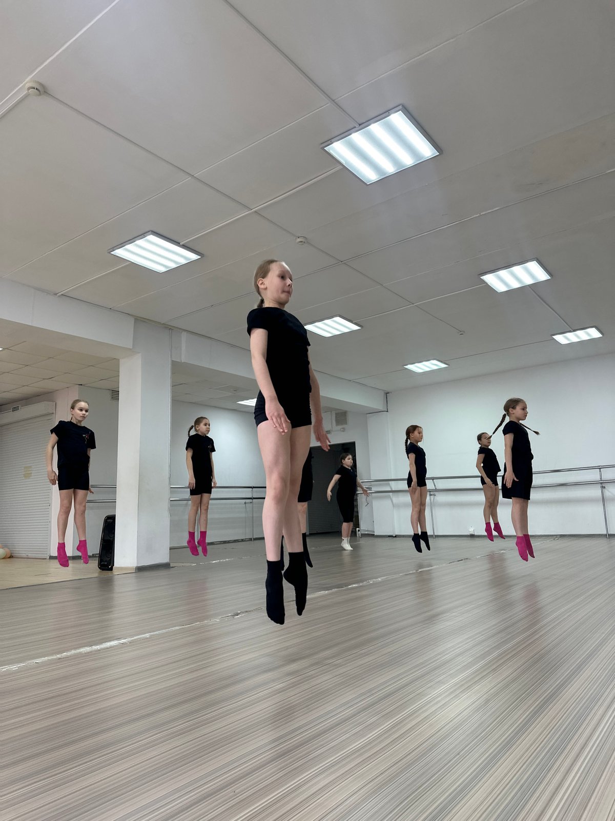 Ballet students practice in dance studio in Votkinsk