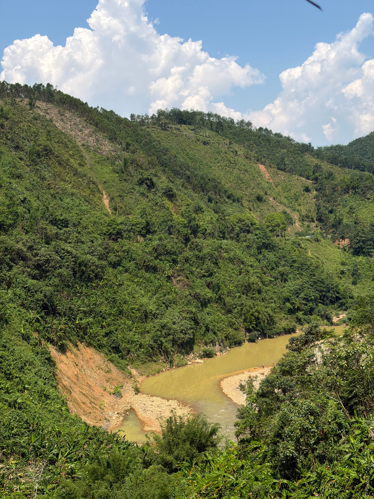 Riverside gathering documented along muddy waterway in Đà Nẵng