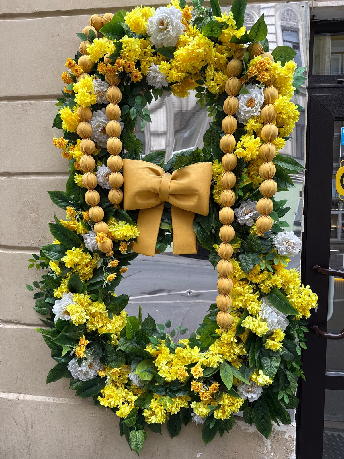Floral decorations spotted outside Saint Petersburg buildings