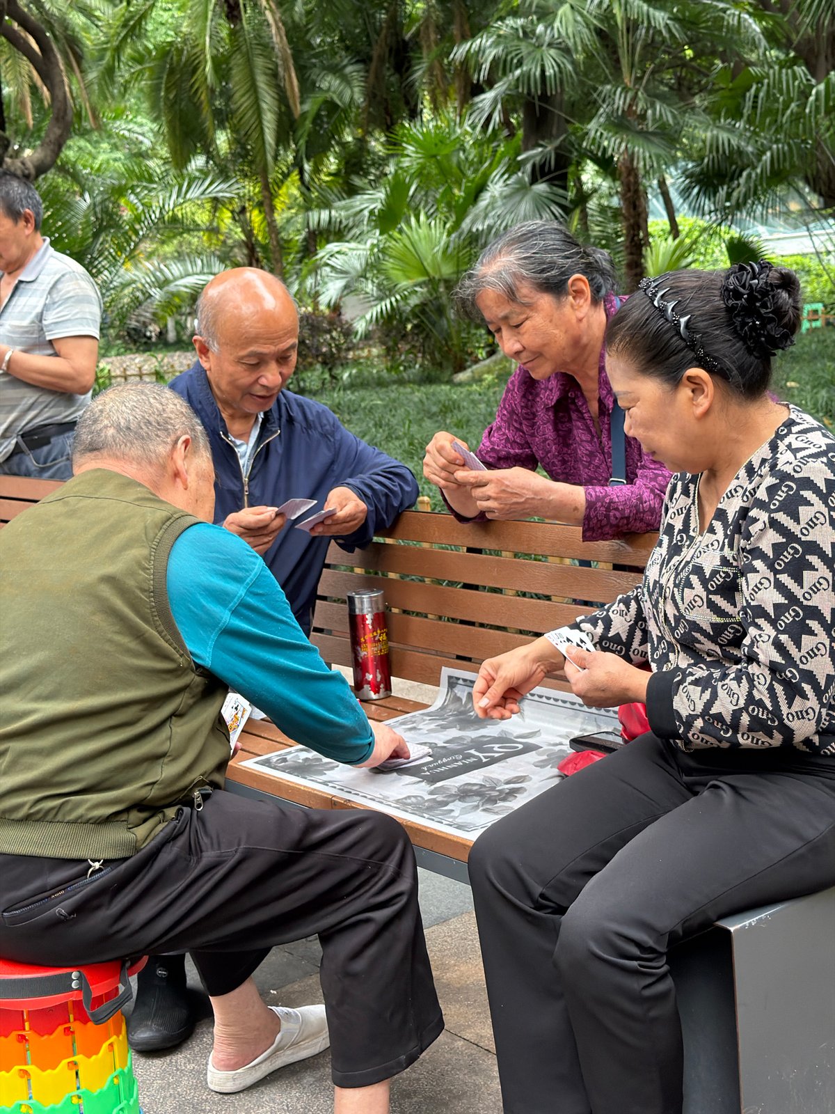 Morning park life: Elderly gather for chess, cards in Liangjiang