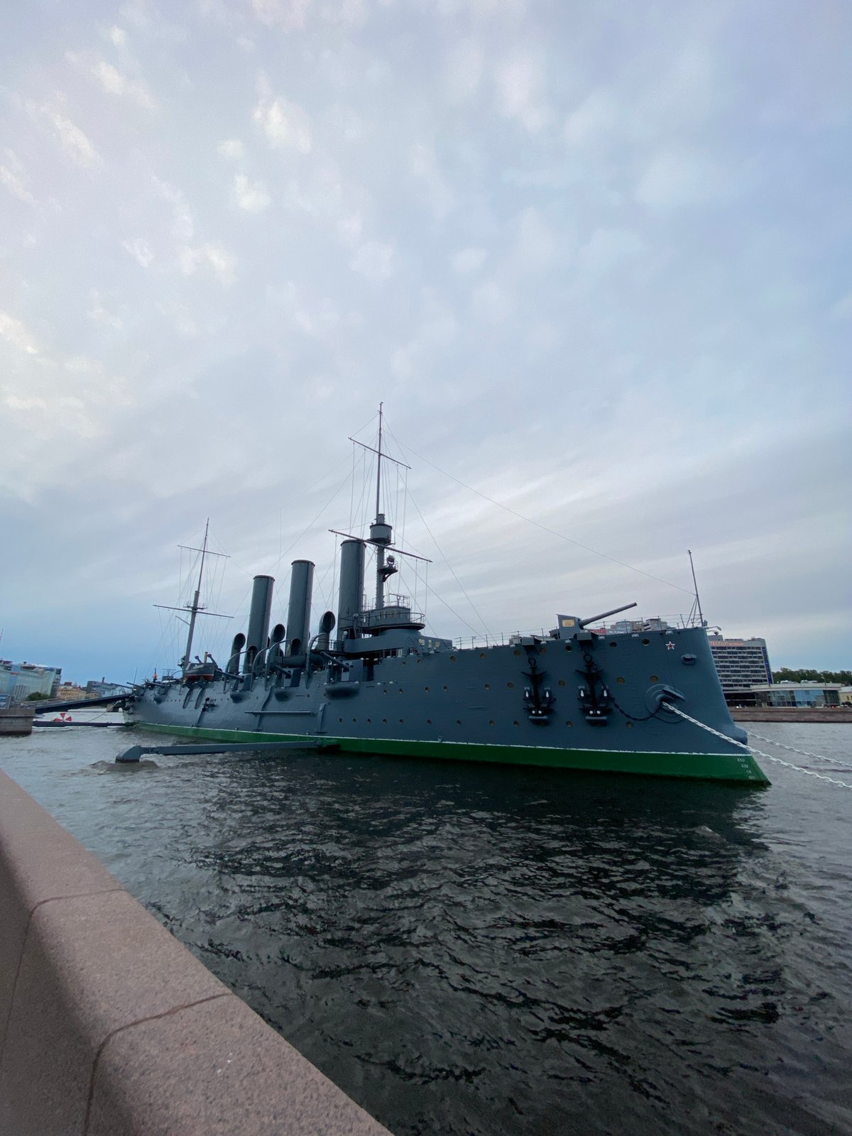 Afternoon at the Aurora museum ship on Saint Petersburg's Neva embankment
