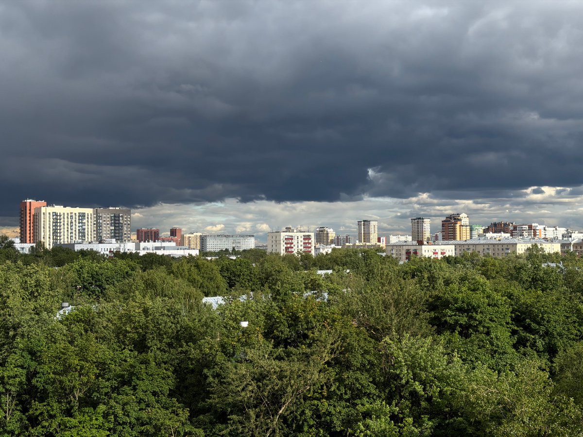 Storm clouds gather over Moscow residential areas