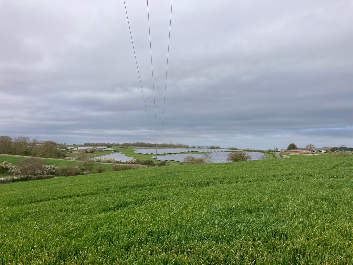 Solar farms observed in rural UK countryside near Wix, Bradfield