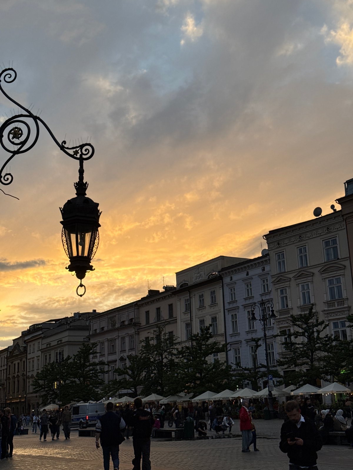 Evening festival atmosphere in Krakow's Main Market Square