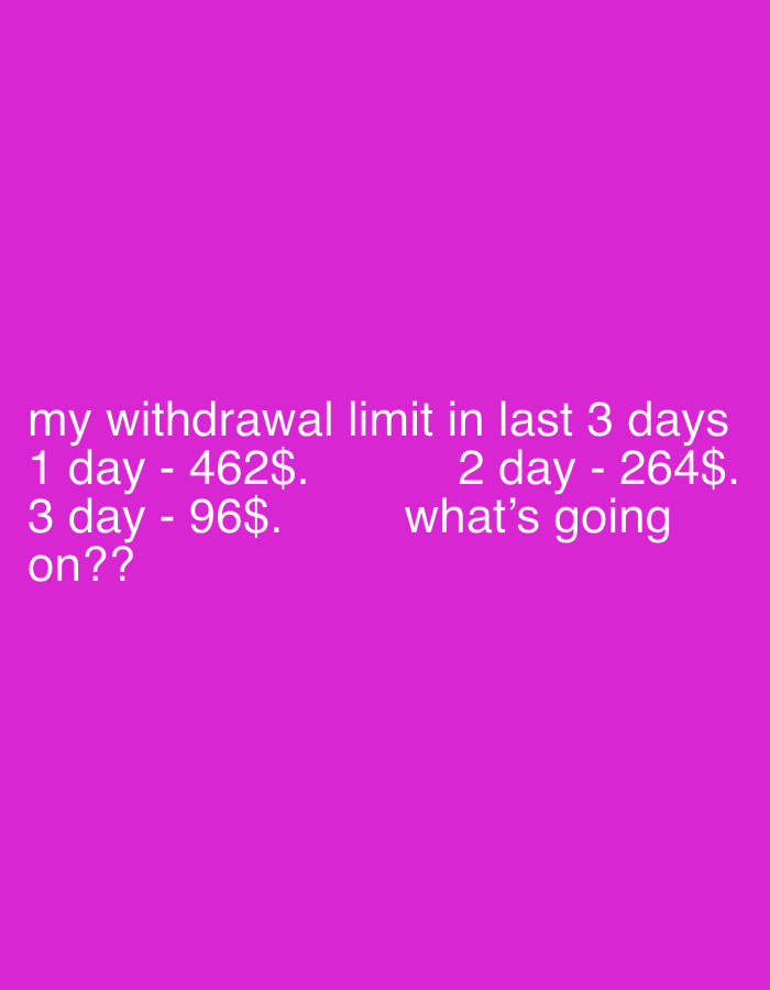 Withdrawal limit breakdown over three days, Budva