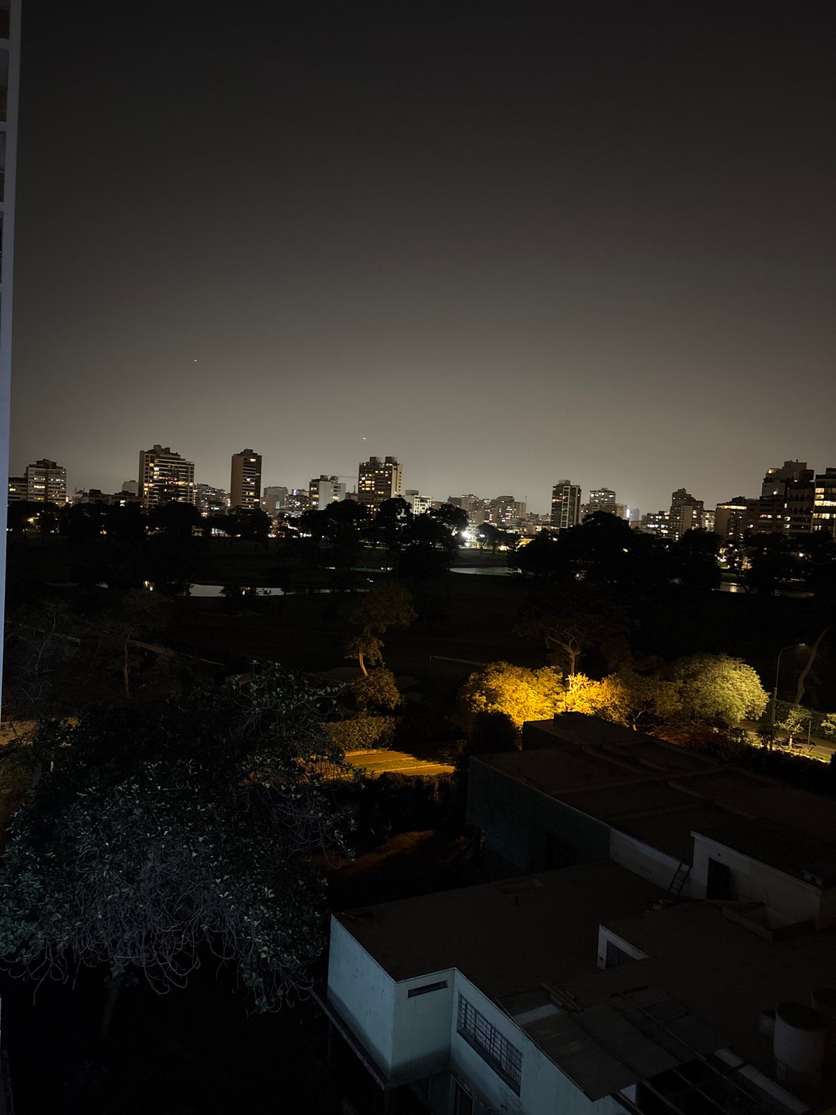 Nighttime urban views captured from high vantage point in San Isidro
