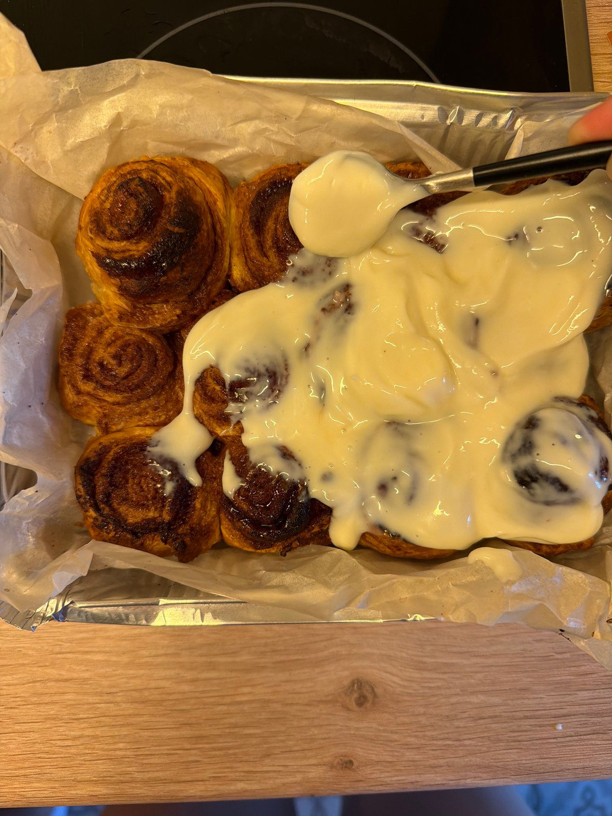 Cinnamon rolls being prepared in Santiago De Compostela kitchen