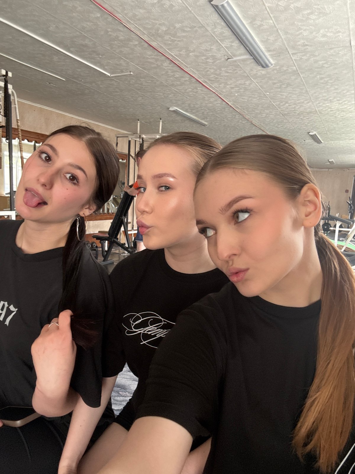 Young women's gym workout and selfie session in Chaikovsky