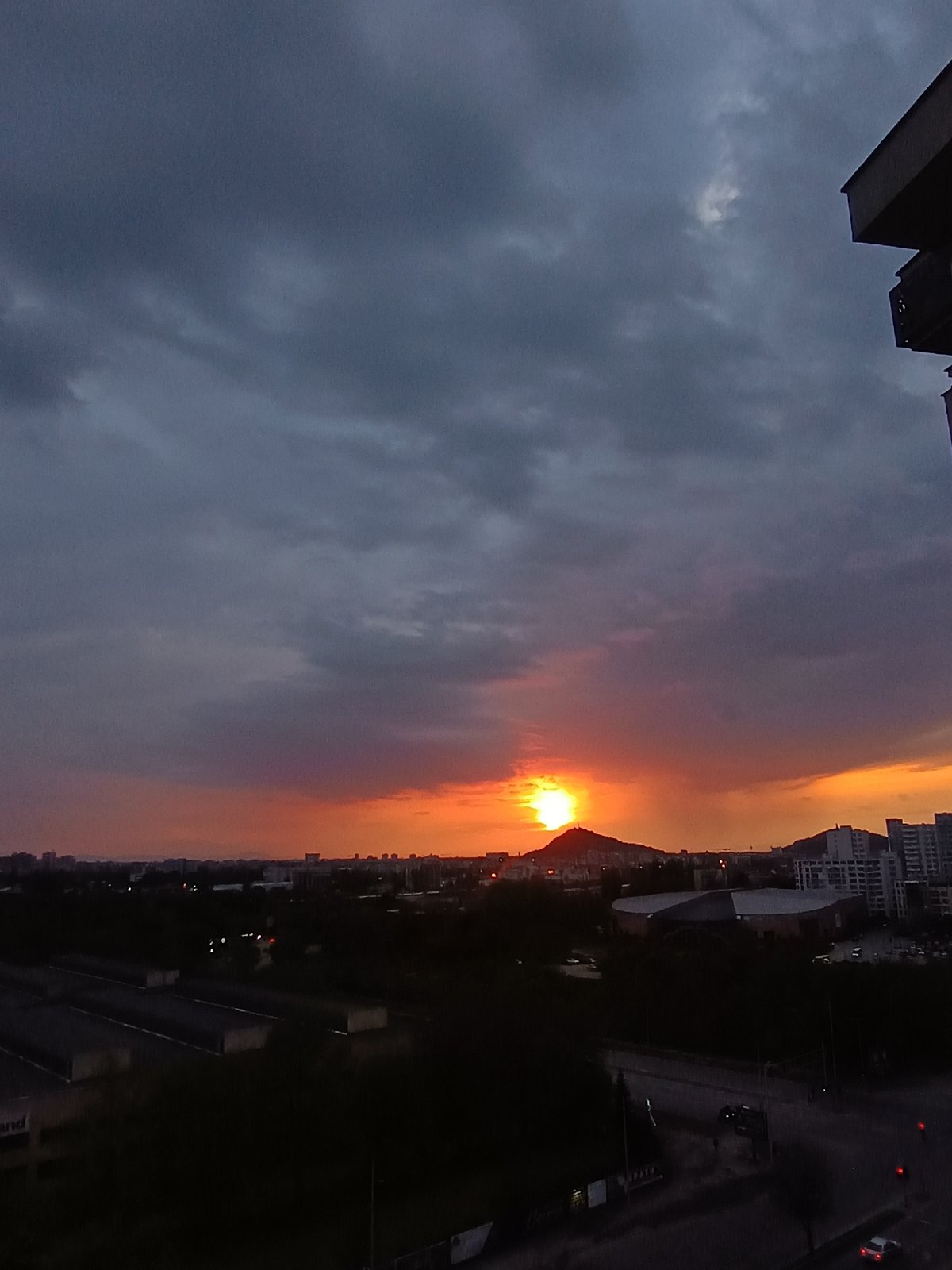 Dramatic sunset photographed across Plovdiv, Bulgaria from multiple vantage points