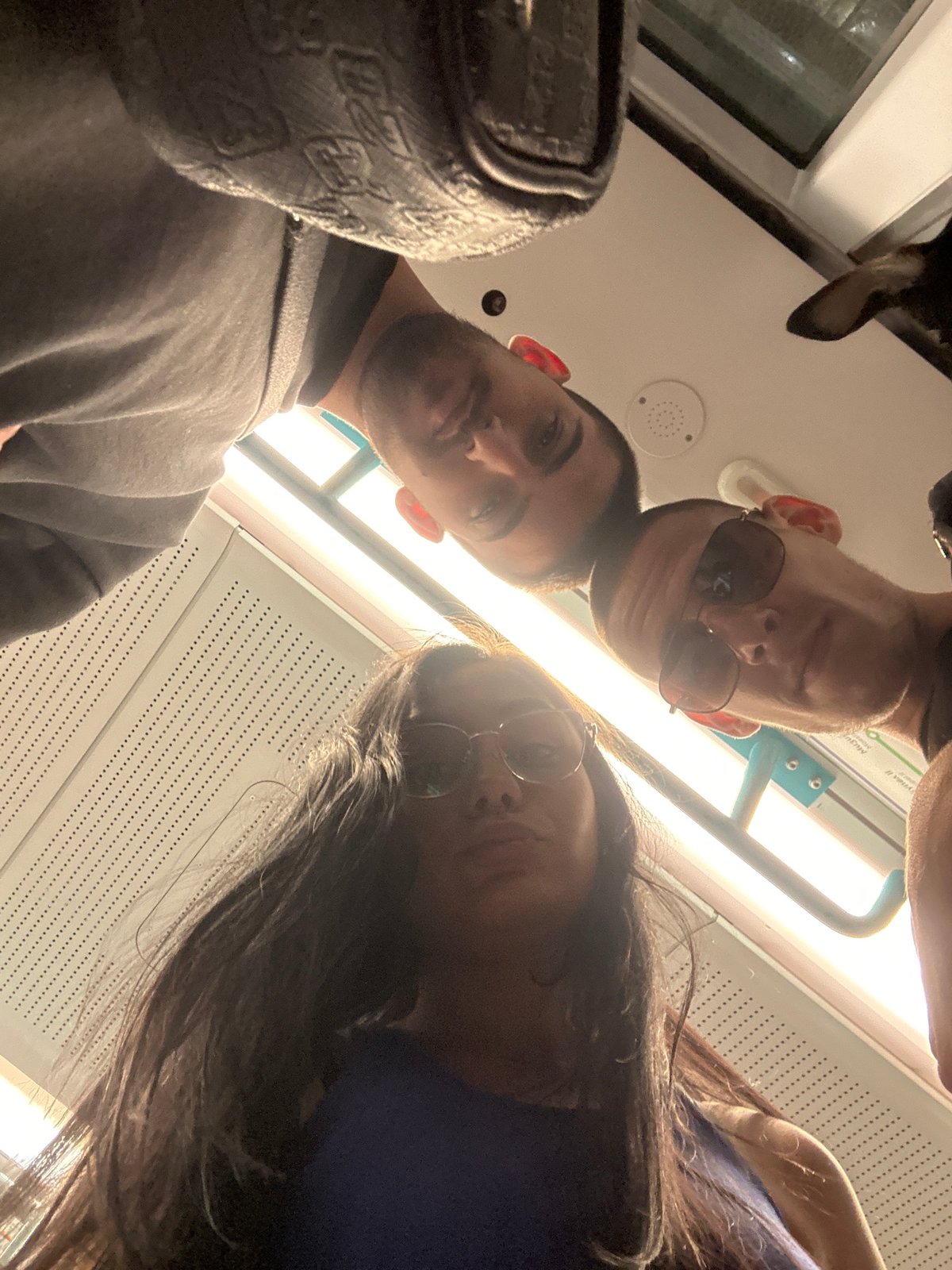 Friends document evening metro journey with dog in Sofia