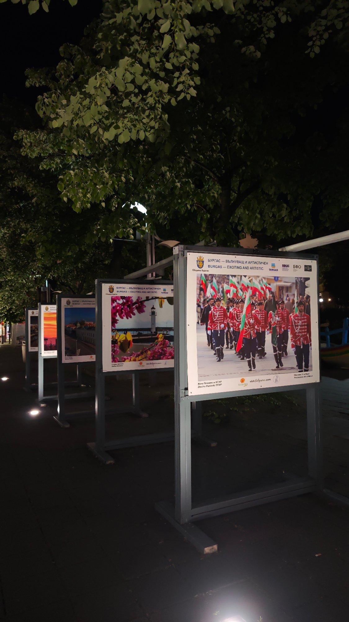 Outdoor photo exhibition draws pedestrians in Burgas, Bulgaria