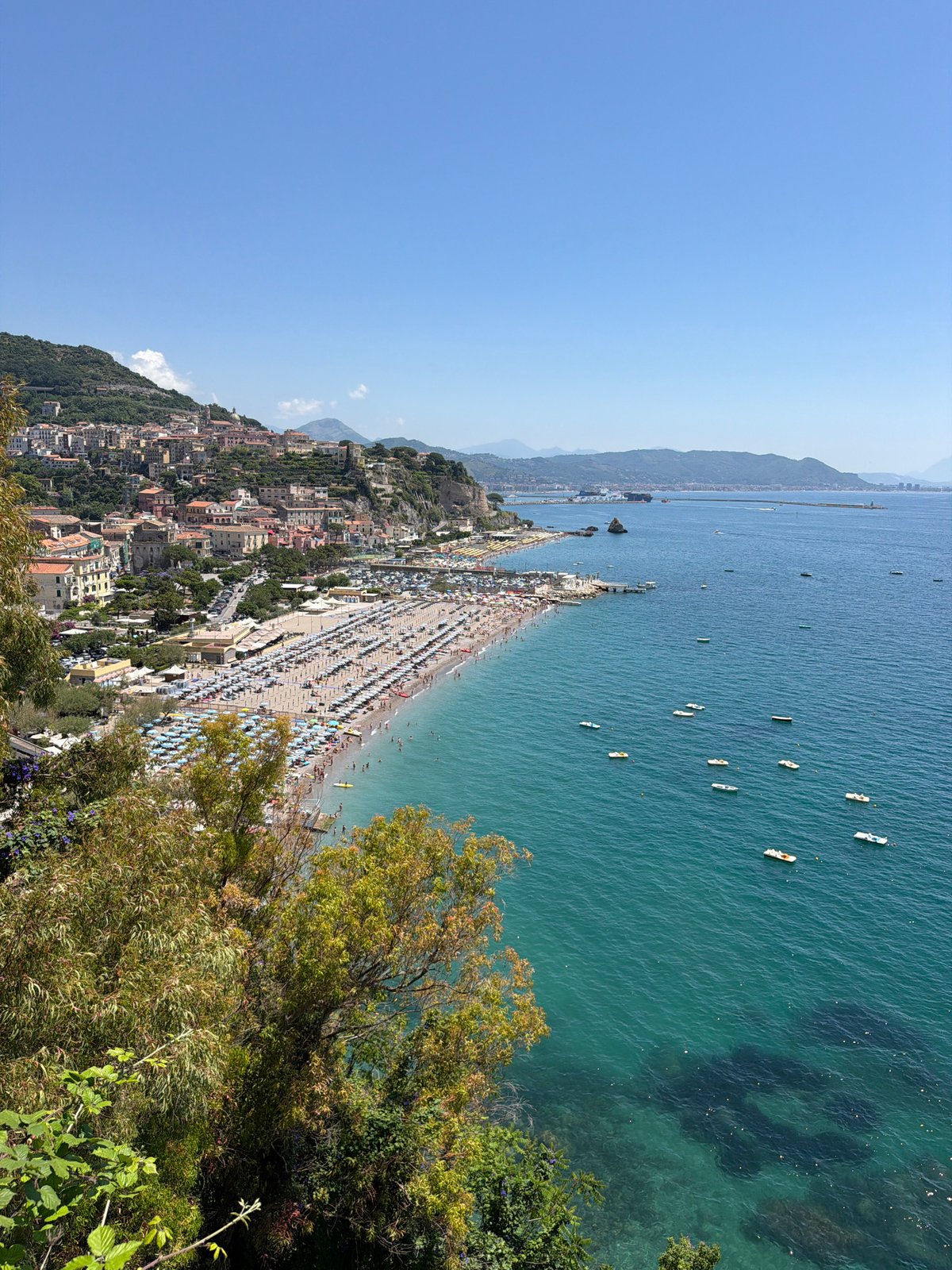 Crowded beach scene captured in Vietri sul Mare, Italy