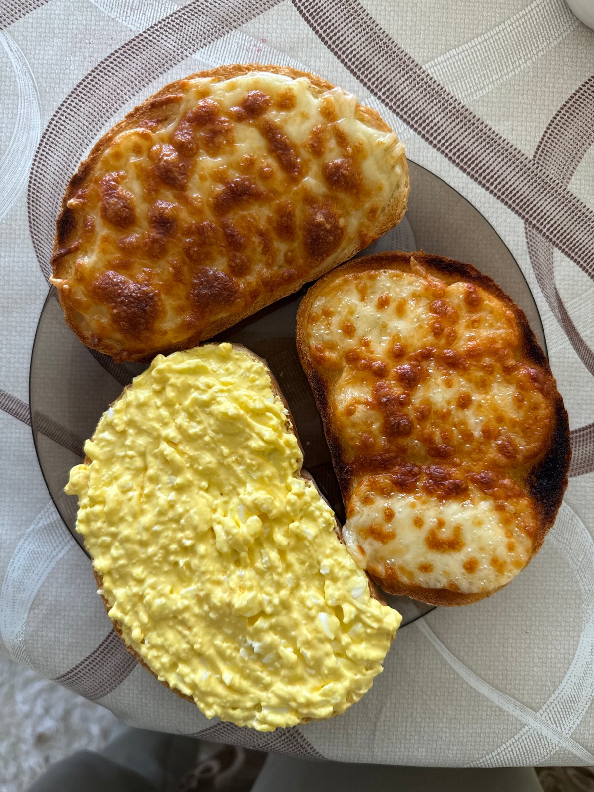 Simple bread breakfast with cheese and egg spread in Bulgaria