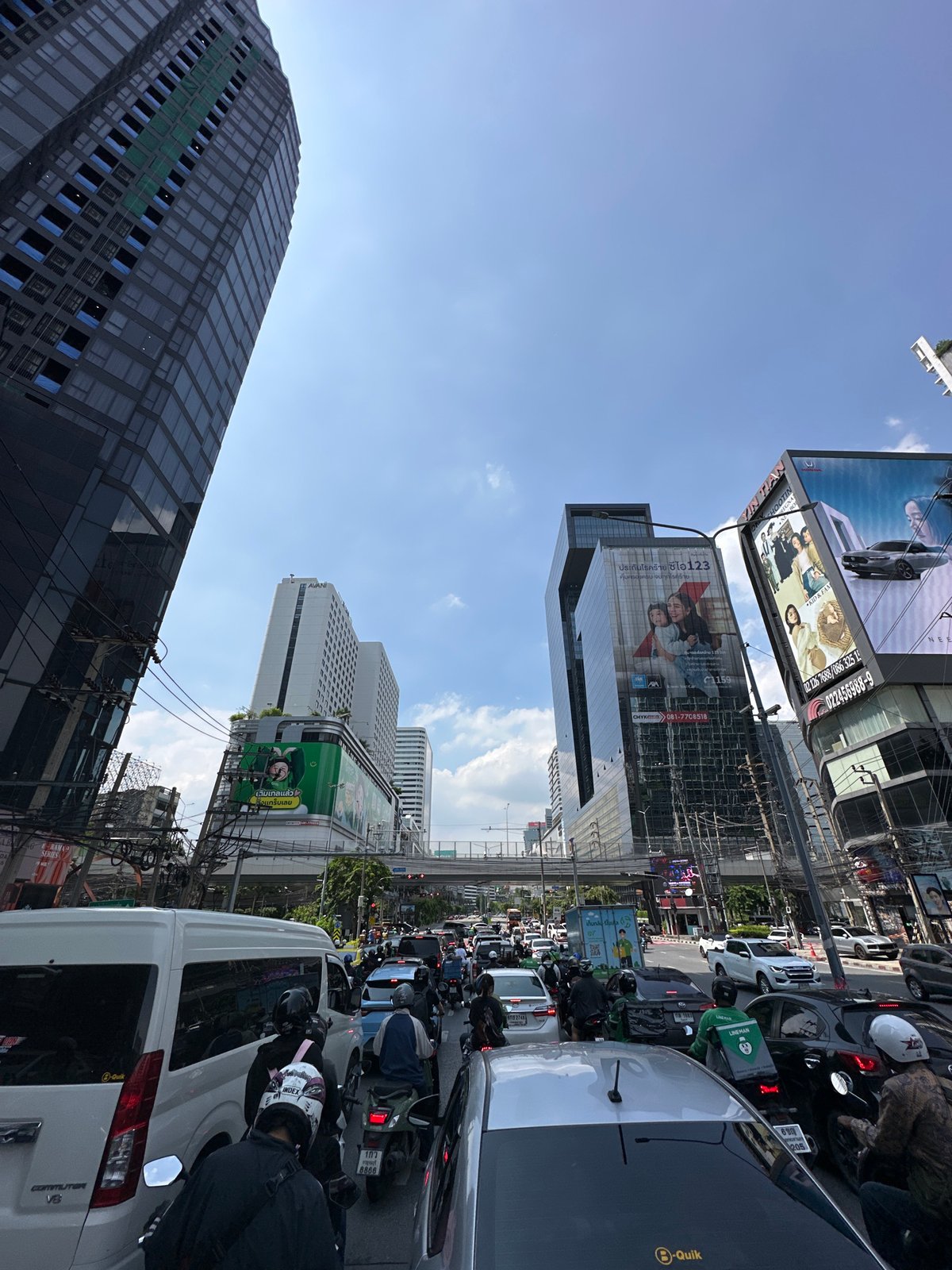 Bangkok morning traffic creates usual congestion near downtown intersection
