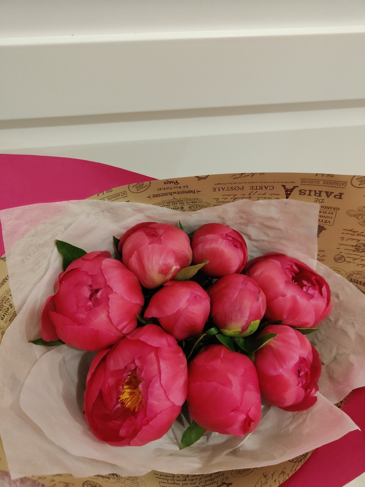 Pink peony bouquet photographed in multiple arrangements