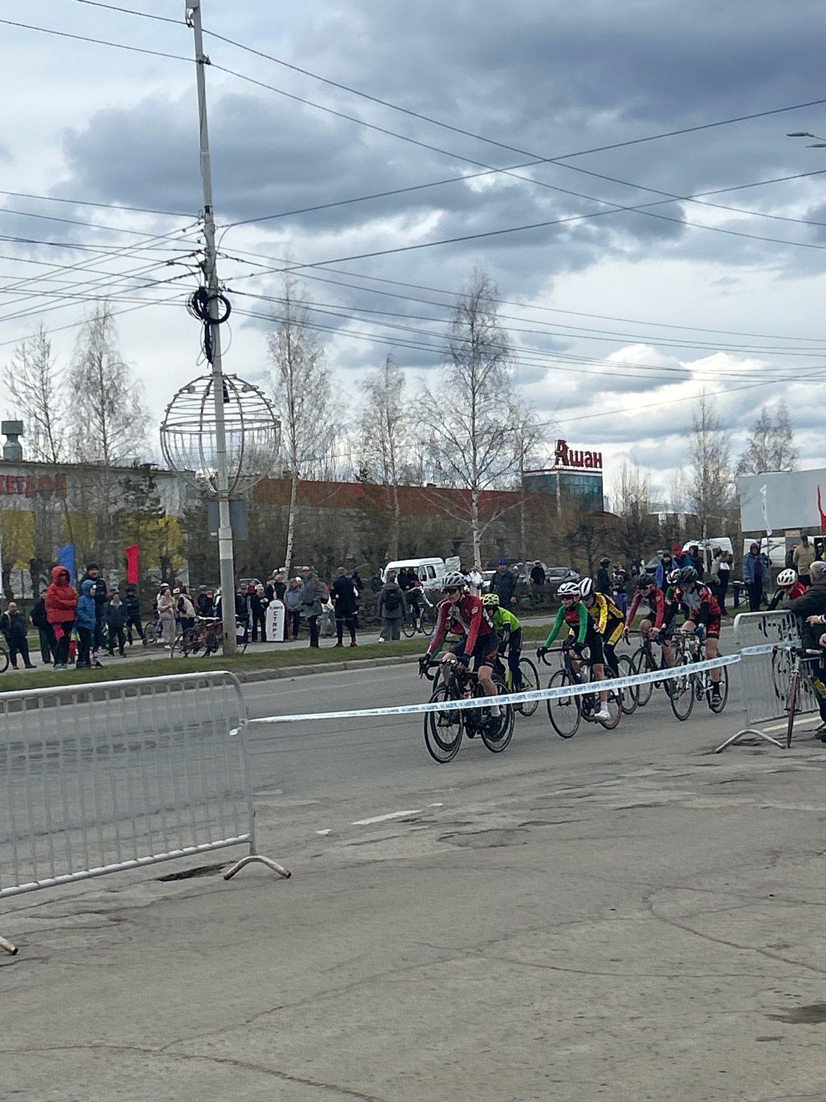 Cycling race held on overcast morning in Izhevsk, Russia