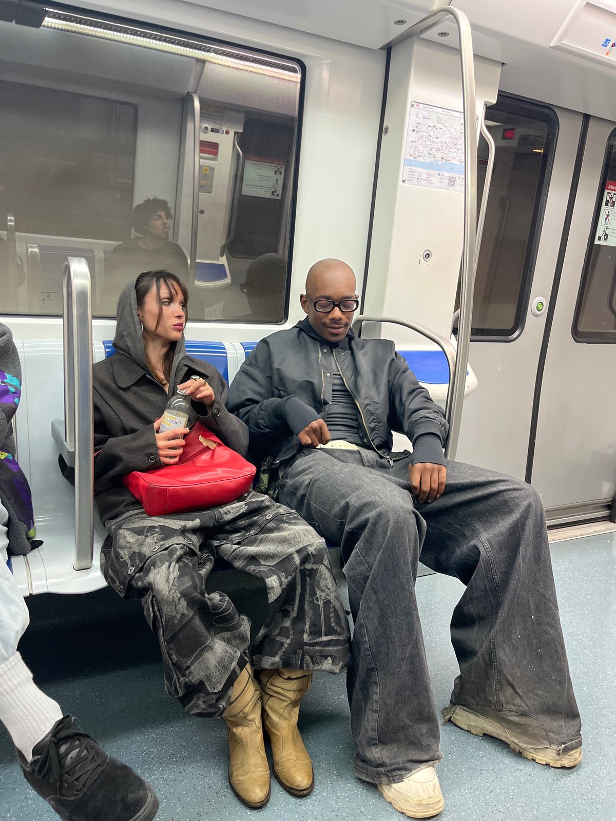 Evening commuters ride Barcelona L5 metro line