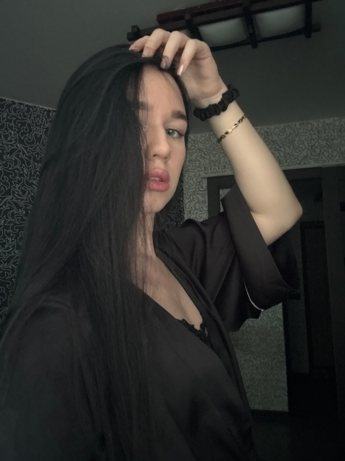 Portrait session in black robe, Novosibirsk apartment