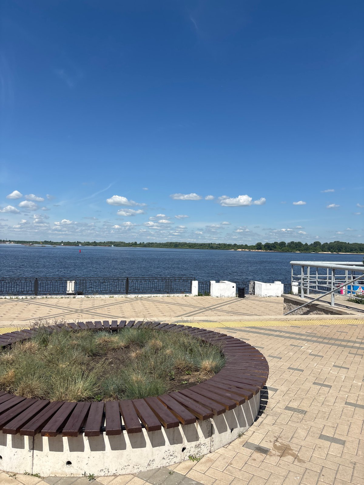 Morning riverfront documentation captured in sunny Nizhny Novgorod
