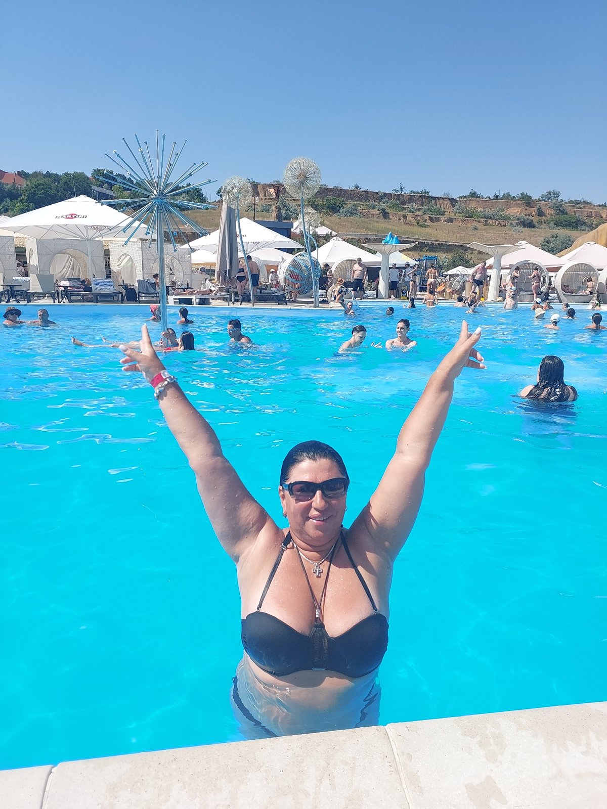 Pool and seaside hangout on a sunny afternoon