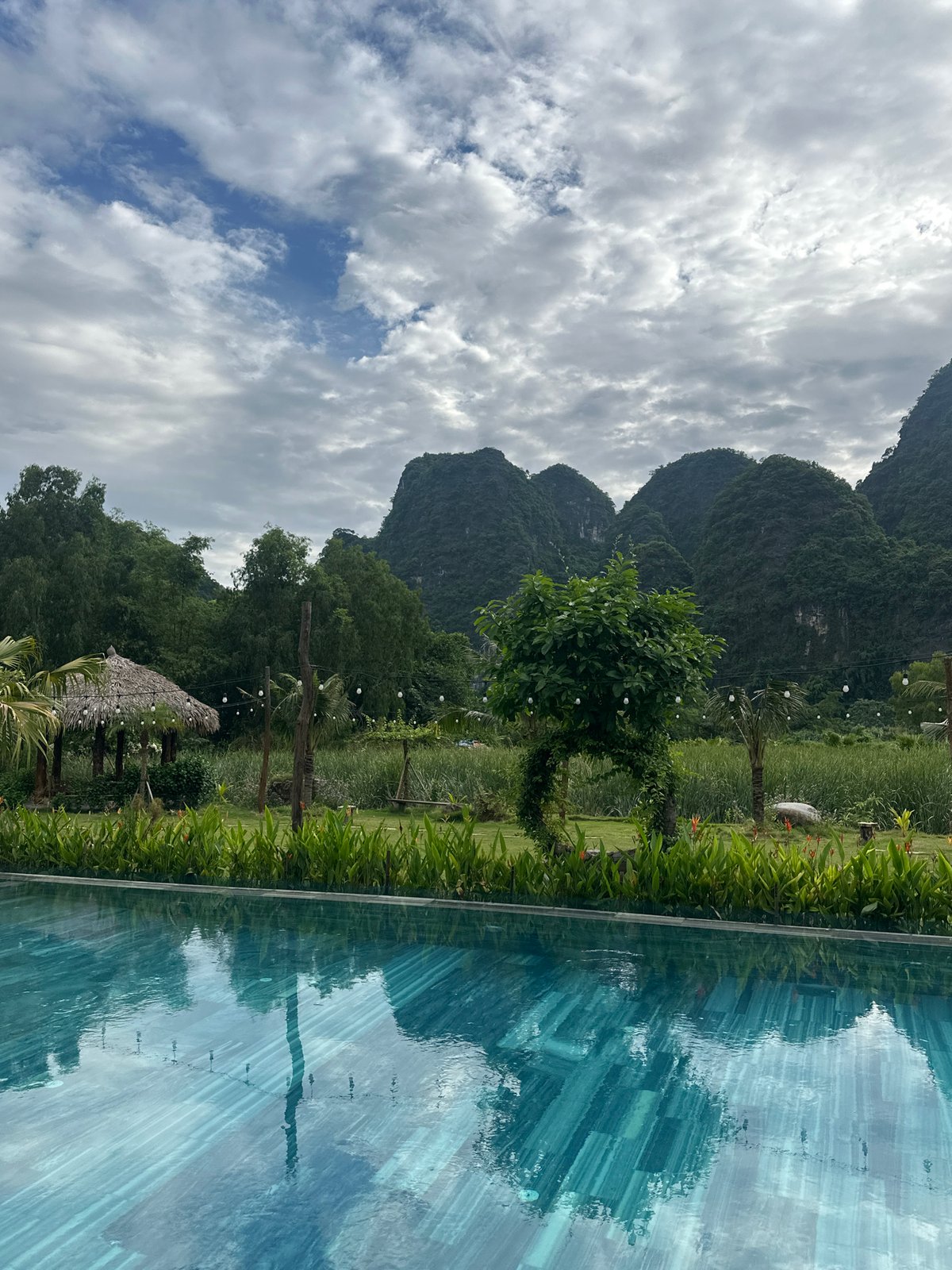 Early morning resort pool scenes captured in Vietnam