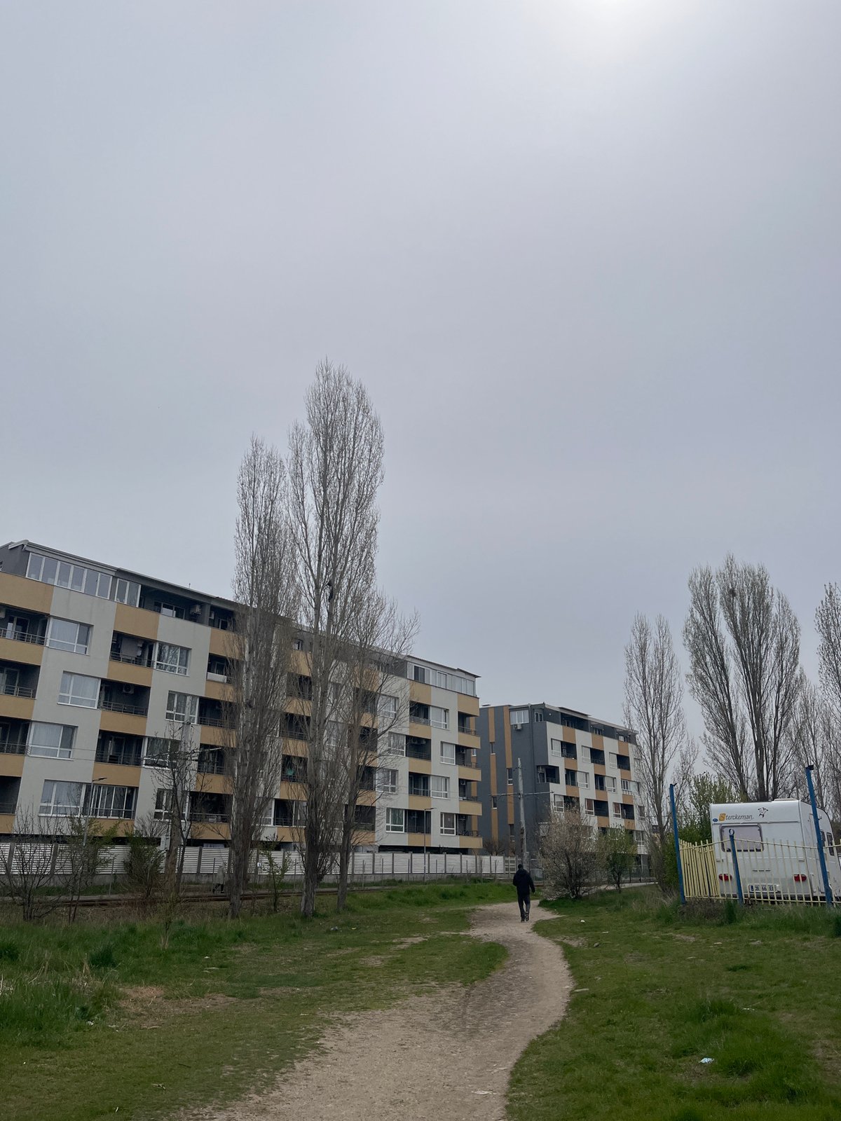 Pedestrian documents routine walk through Sofia residential district