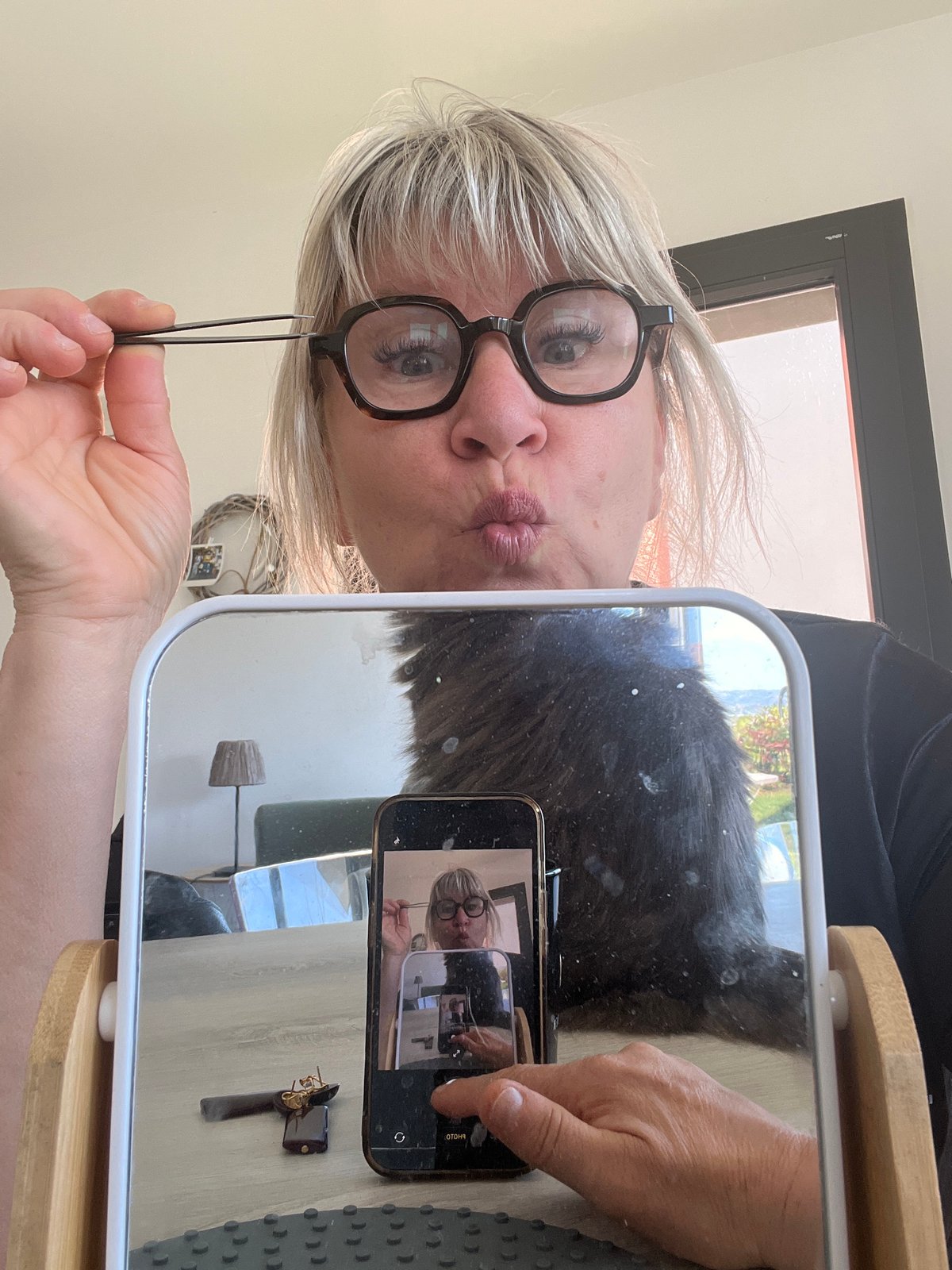 Morning selfie routine documented in French village