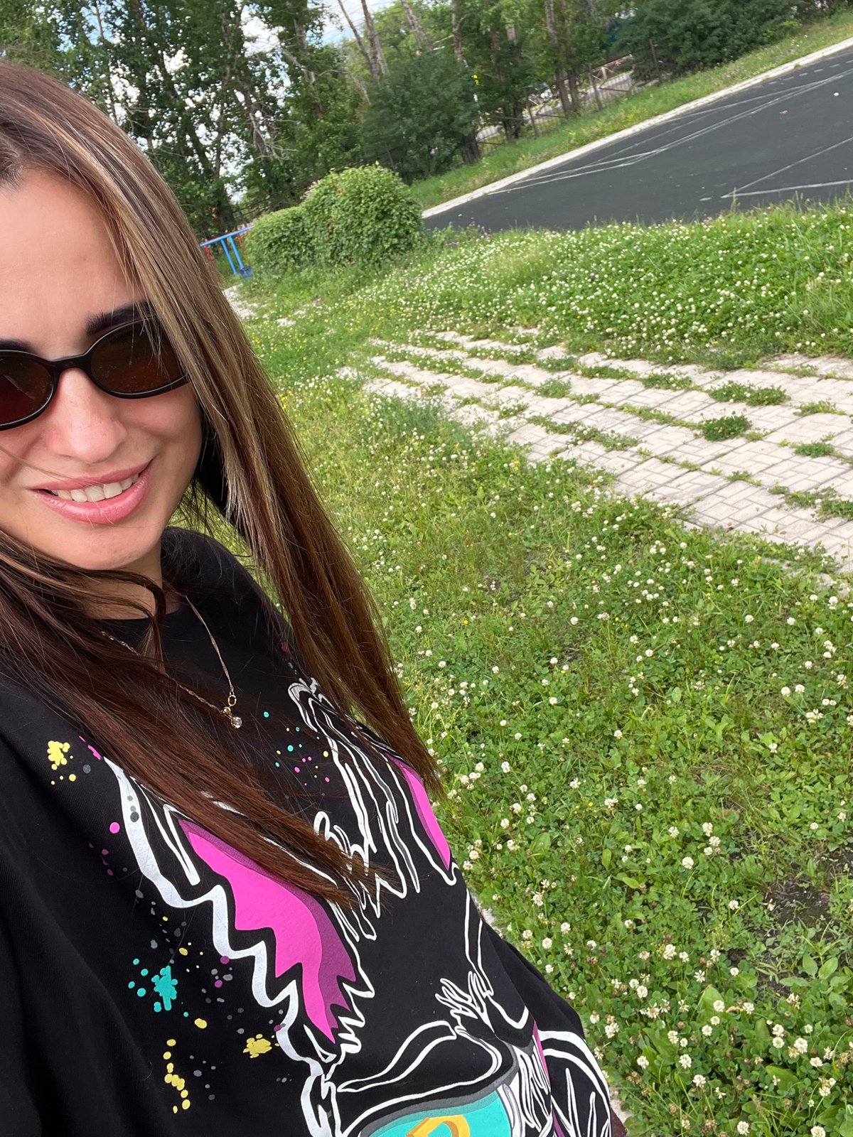 Casual park morning with selfies, scooter, and birch trees