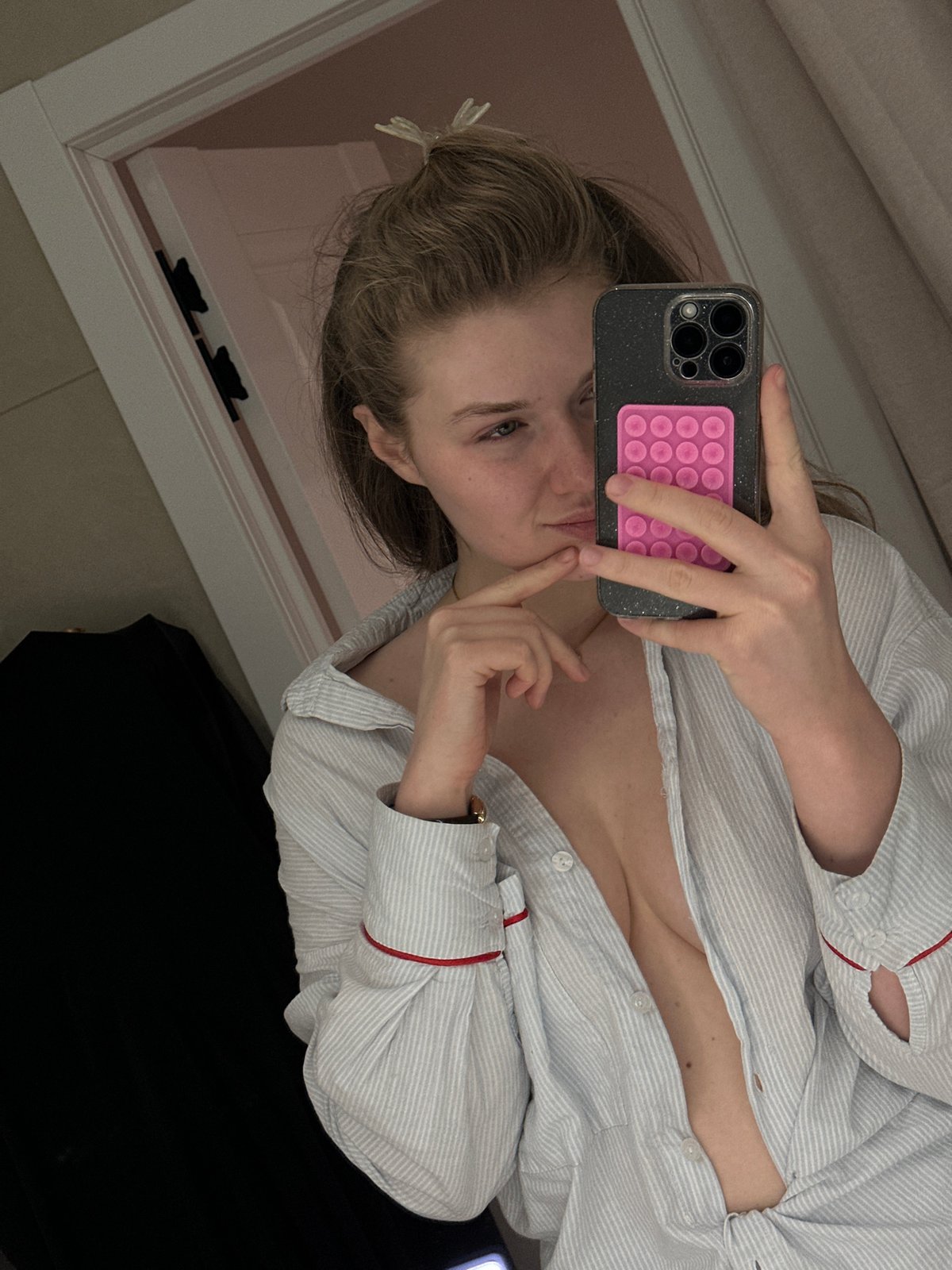 Young woman takes selfie and draws in Kazan