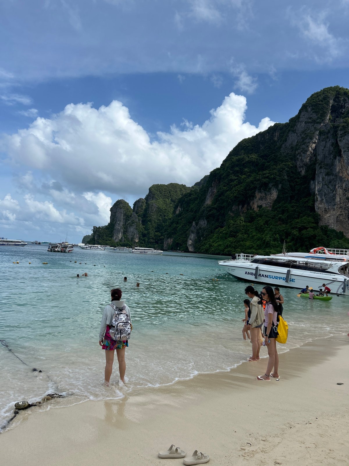 Ao Nang beach and limestone coastline on a July morning