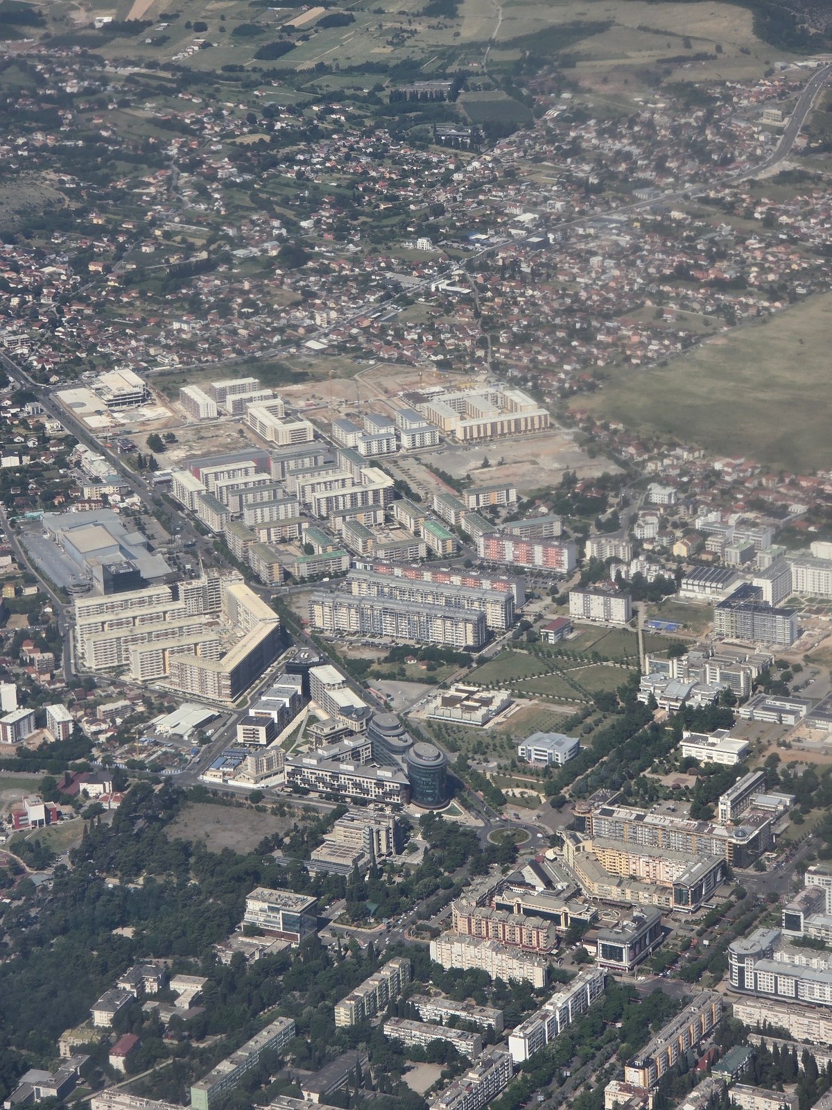 Aerial view captures mixed urban landscape in Podgorica, Montenegro